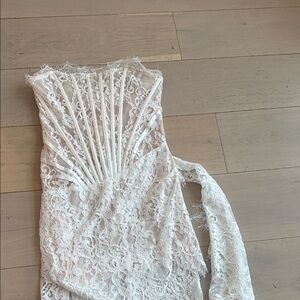 Lace Strapless Mini Dress in Ivory
